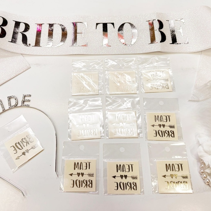 Gümüş Renk Bride Partisi Taç Kuşak Dövme Bileklik Seti Full 13 Parça (4172)