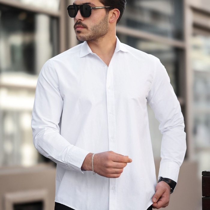Erkek Büyük Beden Beyaz kejil Casual Pamuk Poplin Kumaş Gömlek