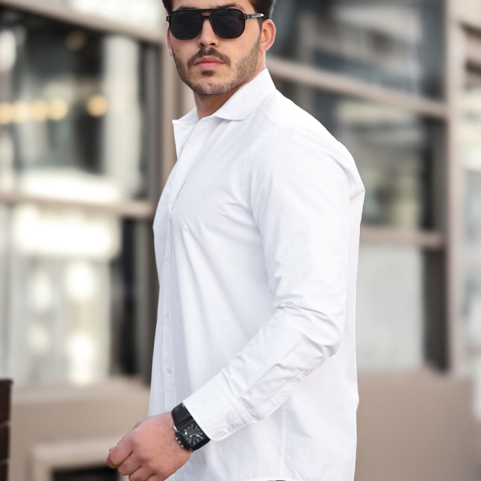 Erkek Büyük Beden Beyaz kejil Casual Pamuk Poplin Kumaş Gömlek