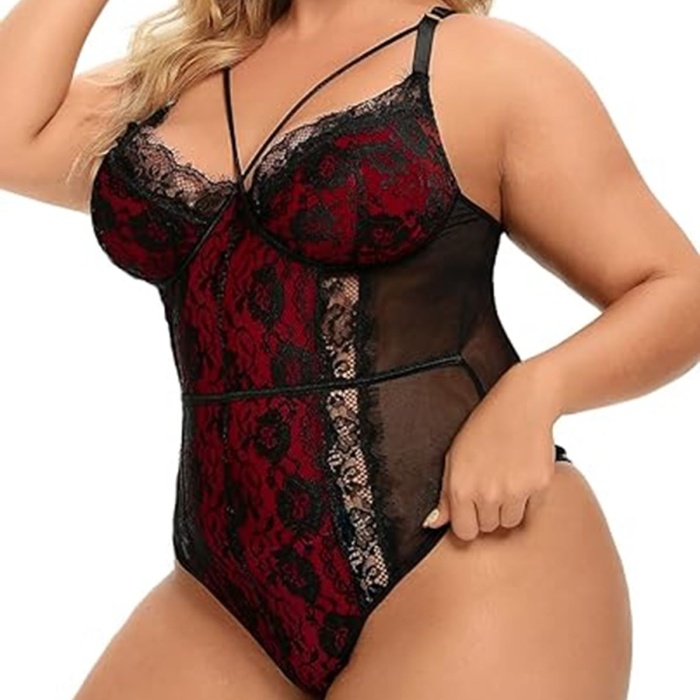 Kadın Büyük Beden Dantelli Seksi Babydoll Bodysuit Fantezi Erotik Kostüm