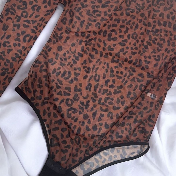 Yüksek Kalite Kadın Leopar Desenli Zarif Ve Şık Soft Dantel Çıtçıtlı Bodysuit