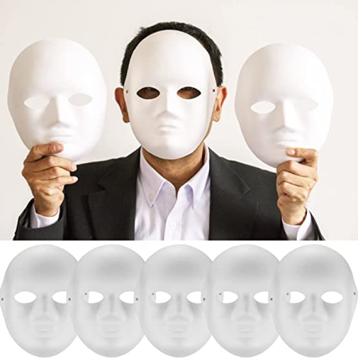 Beyaz Renk Boyanabilir Anonim Tam Yüz Cosplay Maske 24x18 cm (4172)