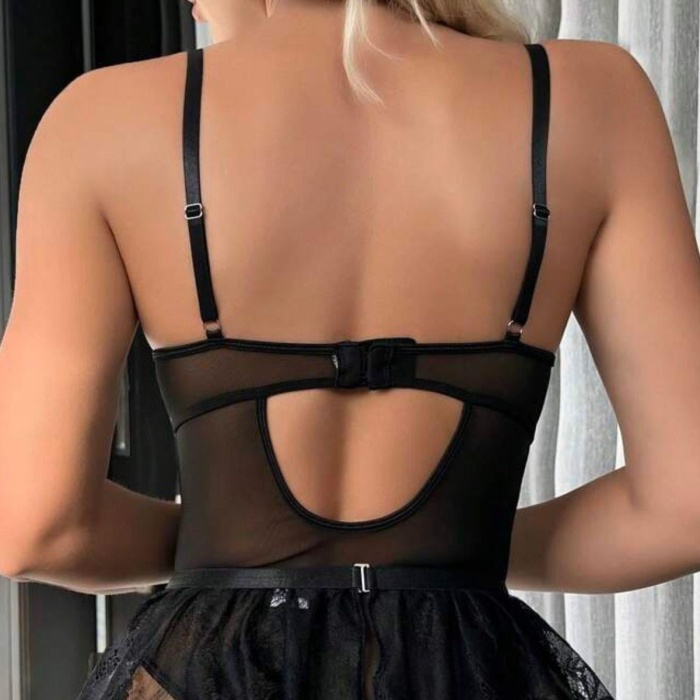 SİA Siyah Dantelli Etekli Babydoll Takım 16511