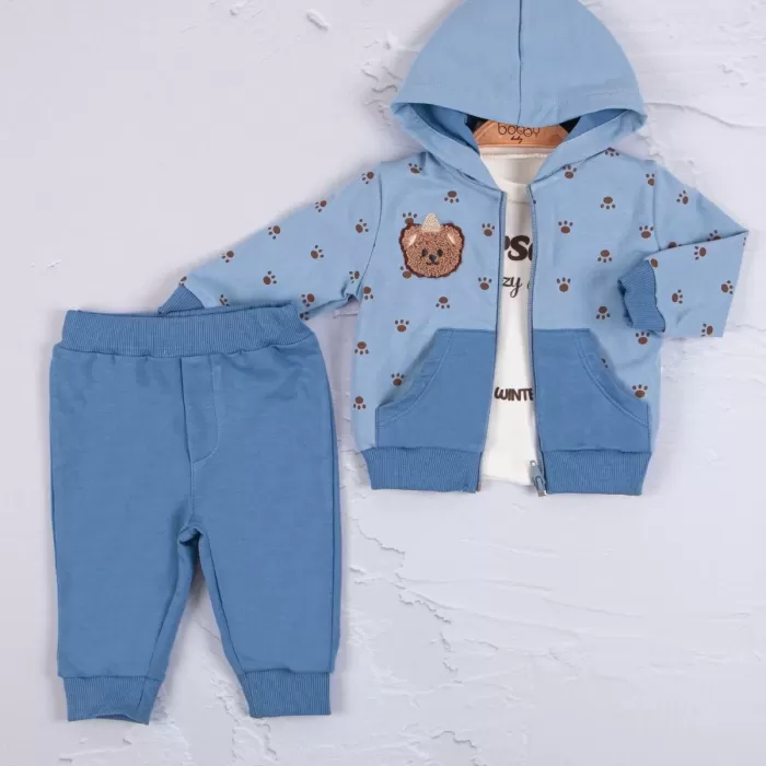 Persona Bear Nakışlı % 100 Pamuk 3li Erkek Bebek Takım
