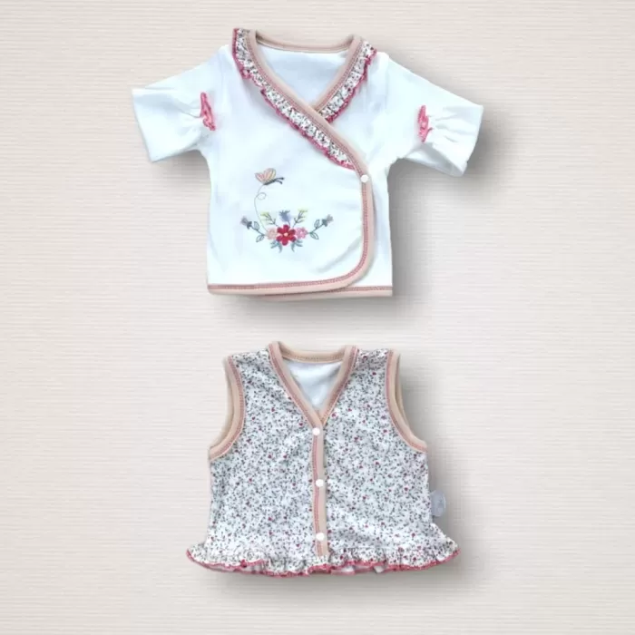 Erguvan Taç Nakışlı %100 Cotton Antibakteriyel Kız Bebek 10lu Zıbın Takımı Hastane Çıkışı