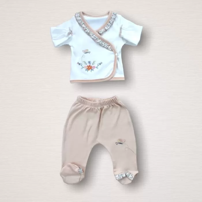 Erguvan Taç Nakışlı %100 Cotton Antibakteriyel Kız Bebek 10lu Zıbın Takımı Hastane Çıkışı