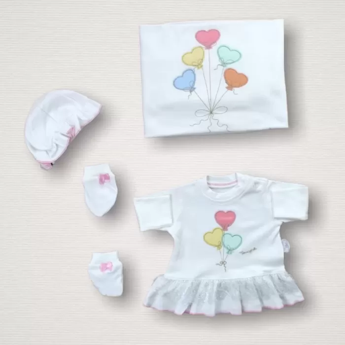 Kalpli Uçan Balon Nakışlı %100 Cotton Antibakteriyel 10lu Zıbın Takımı Hastane Çıkışı