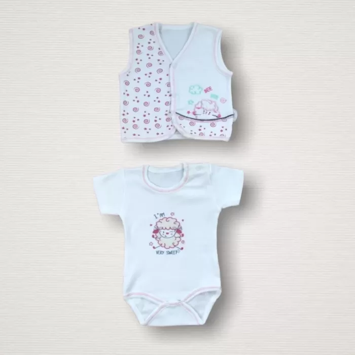 Kıvırcık Kuzu Nakışlı %100 Cotton Antibakteriyel 10lu Zıbın Takımı Hastane Çıkışı