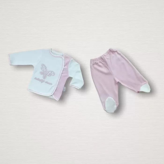 Uçan Kelebekler Nakışlı %100 Cotton Antibakteriyel 10lu Zıbın Takımı Hastane Çıkışı