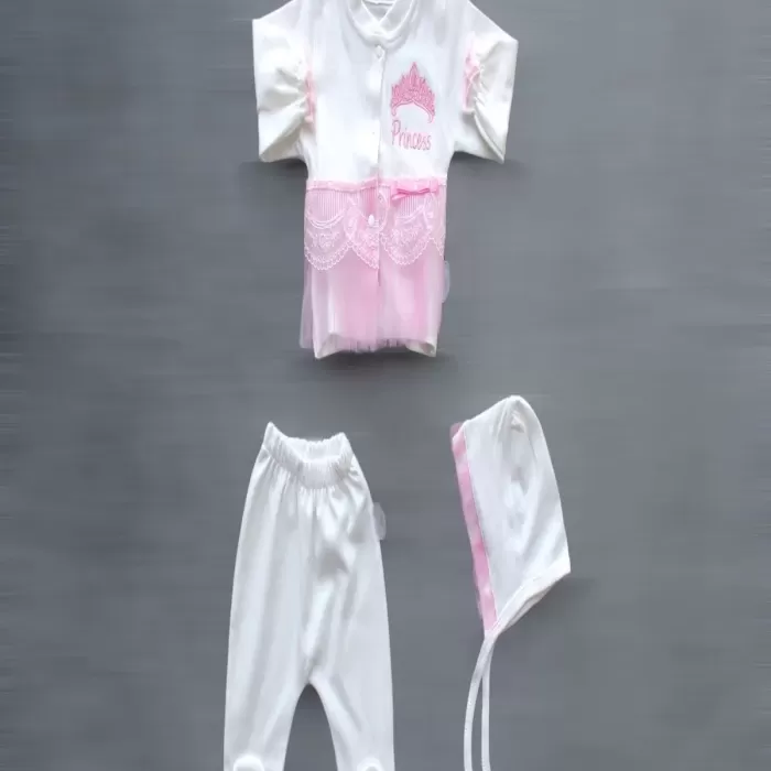 Taçlı Prensesim Nakışlı %100 Cotton Antibakteriyel 10lu Zıbın Takımı Hastane Çıkışı