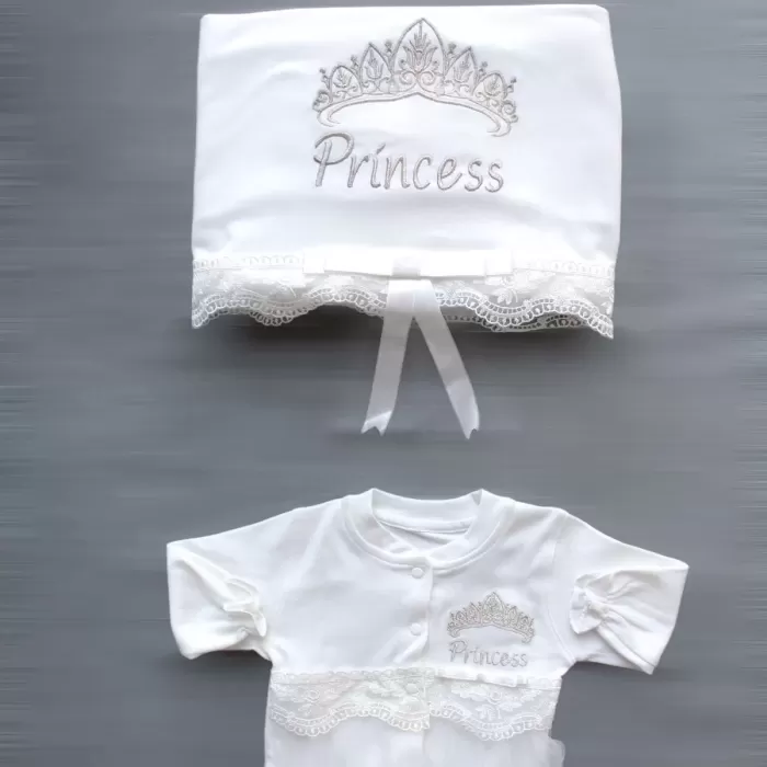 Taçlı Prensesim Nakışlı %100 Cotton Antibakteriyel 10lu Zıbın Takımı Hastane Çıkışı
