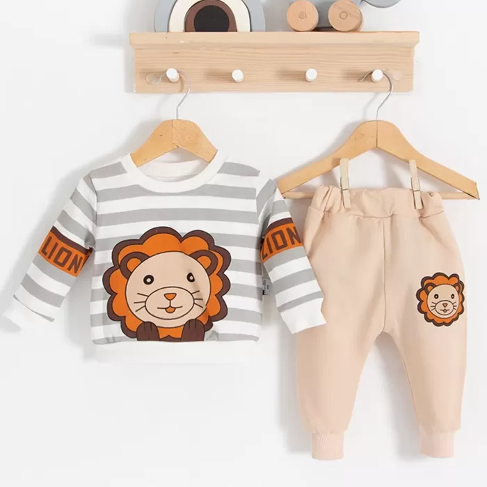 Aslan Desenli 2li % 100 Pamuk Erkek Bebek Takımı