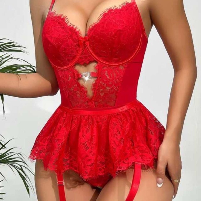 SİA Kırmızı Dantelli Etekli Babydoll Takım 16517