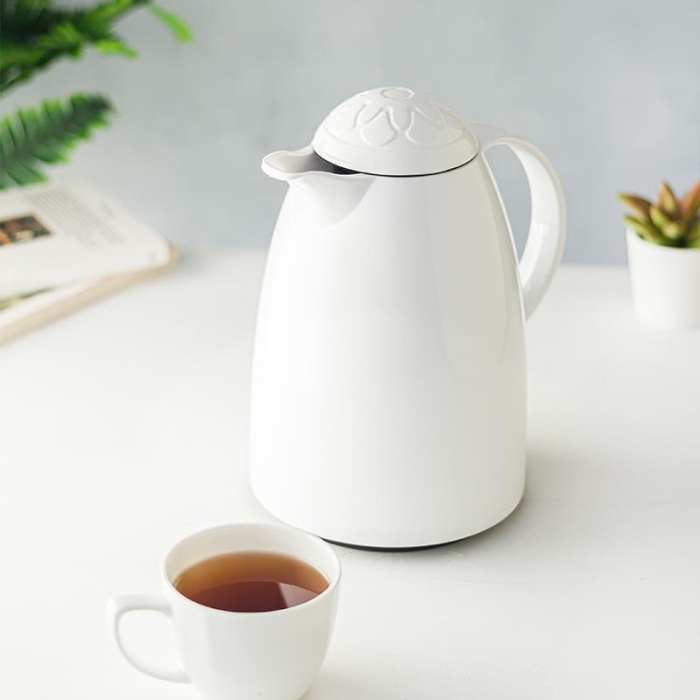 1 LT Isı Yalıtımlı Çay Ve Soğuk Su Termosu Soft Beyaz (12 Saat Sıcak Tutar& İçi Camdır)