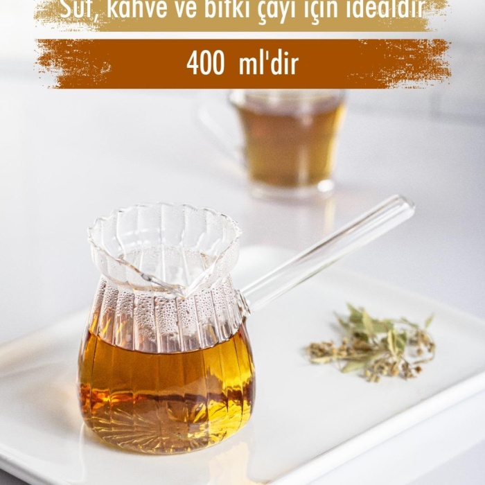 Isıya Dayanıklı Ocakta Kullanmaya Uygun Lüks Borosilikat Cam Cezve 400 Ml
