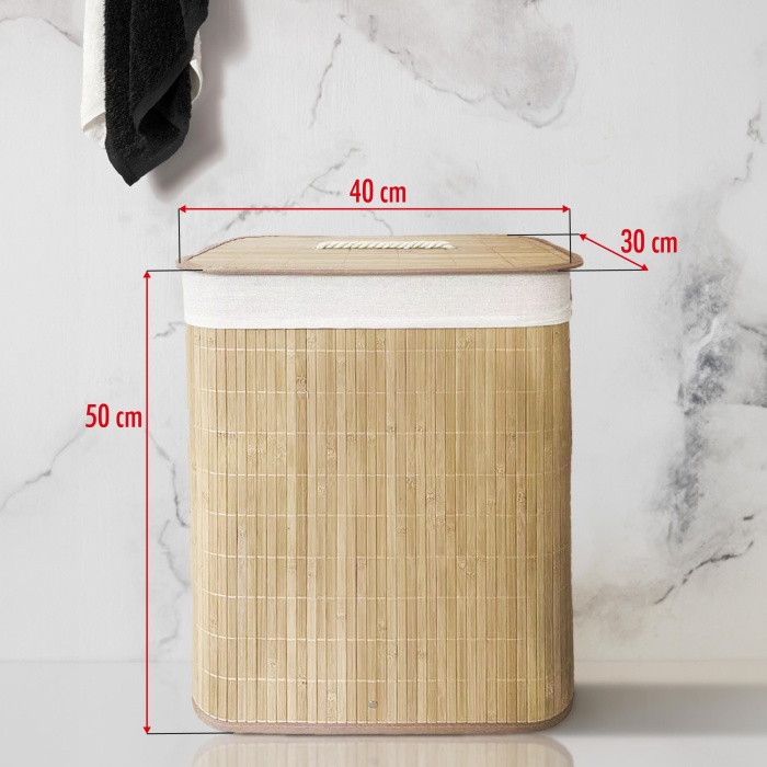 Katlanır Doğal Bambu Dikdörtgen Çamaşır  Kirli Sepeti (30*40*50 Cm)