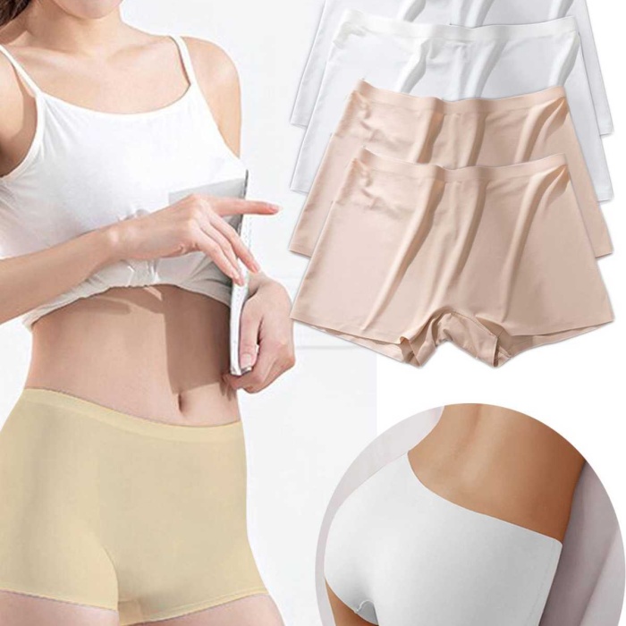 4 Adet Kadın Dikişsiz Görünmez İz Yapmaz Mini Şort Boxer Beyaz Ten