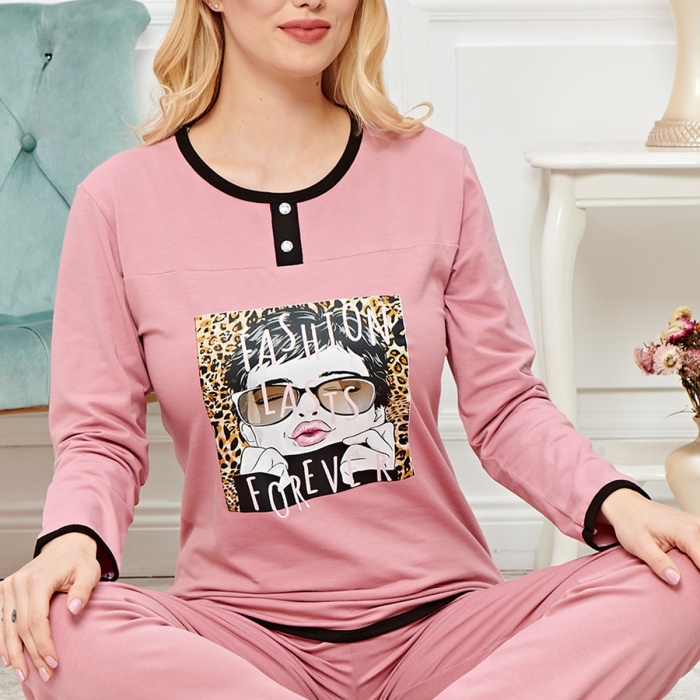 Bayan Uzun Kollu Pijama Takımı Model no 7616