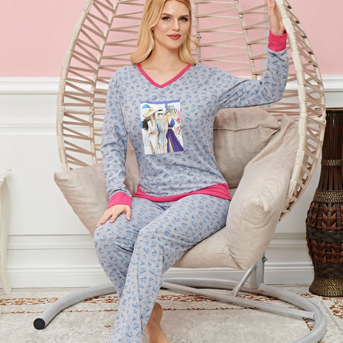Bayan Uzun Kollu Pijama Takımı Model no 7588