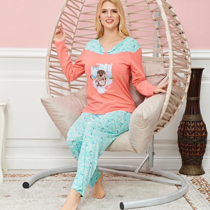 Bayan Uzun Kollu Pijama Takımı Model no 7620