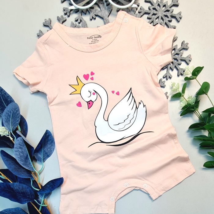 Bebek Yazlık Kısa Kol Şort Tek Parça Çıtçıtlı Tulum Zıbın %100 Pamuk Pembe Kuğu