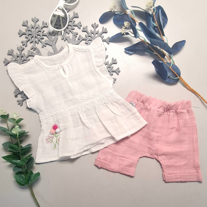 Kız Bebek Yazlık Müslin Kumaş Alt Üst Takım Yazlık Hediyelik