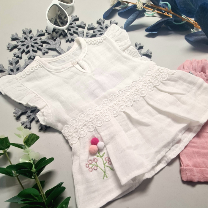 Kız Bebek Yazlık Müslin Kumaş Alt Üst Takım Yazlık Hediyelik