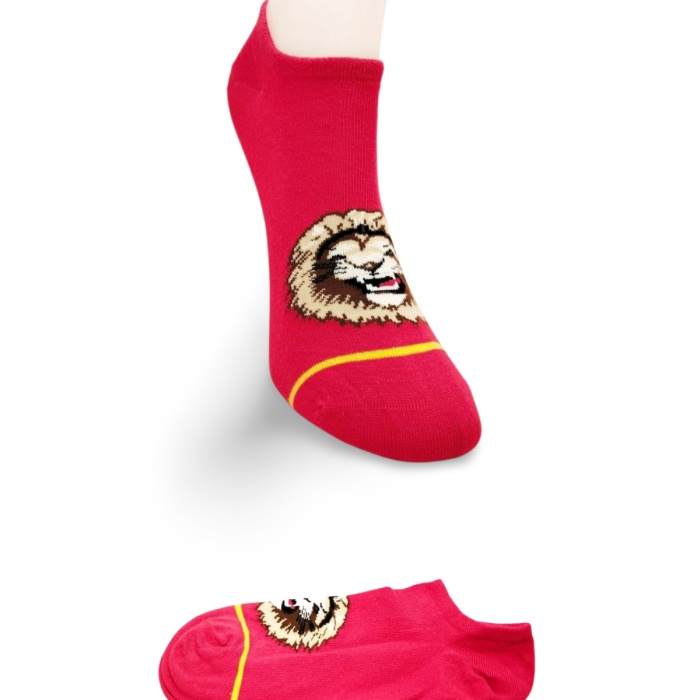 Sarı Kırmızı Aslan Desenli Sportif Unisex  Kısa Bilek Çorap Yazlık 1 Çift