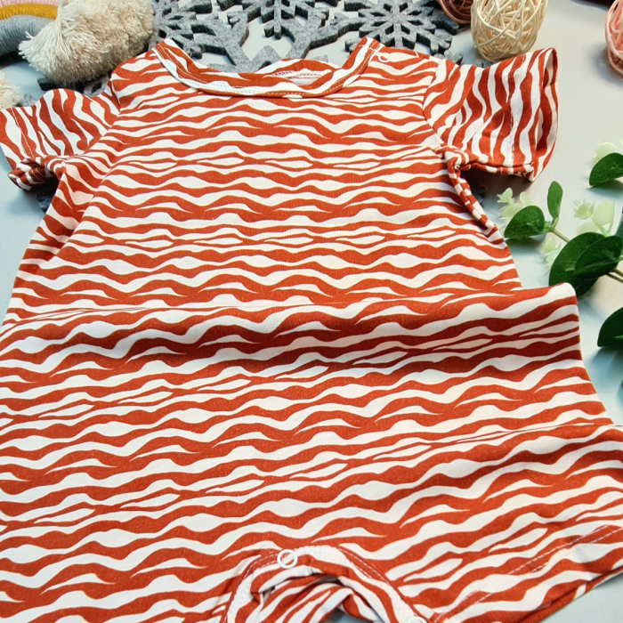 Kısa Paça Yazlık Gündelik Bebek Çıtçıtlı Zıbın %100 Pamuk Turuncu Dalgalı