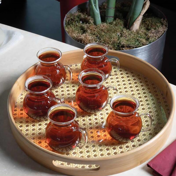 6lı Keyfi Ala Borosilikat Cam Kulplu Çay Bardağı
