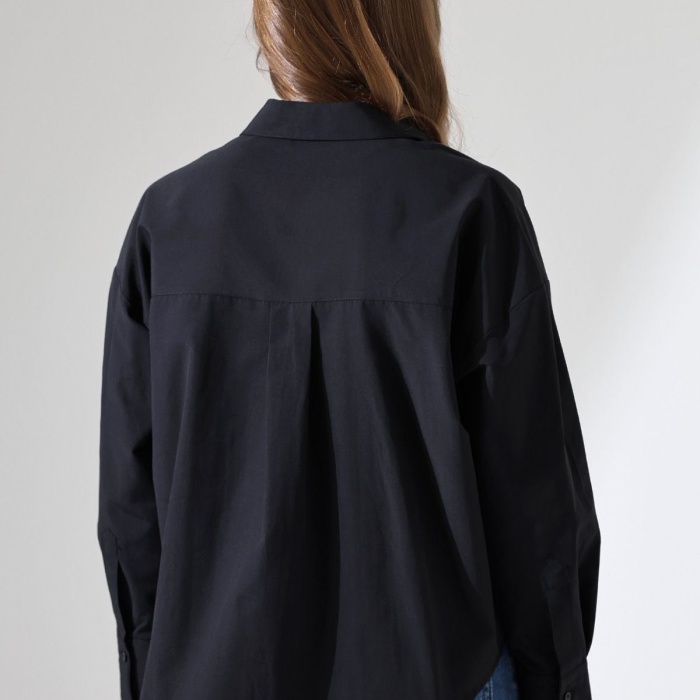 Kadın Gömlek Siyah Renk Oversize Rahat Kesim Poplin Kumaş Gomlek