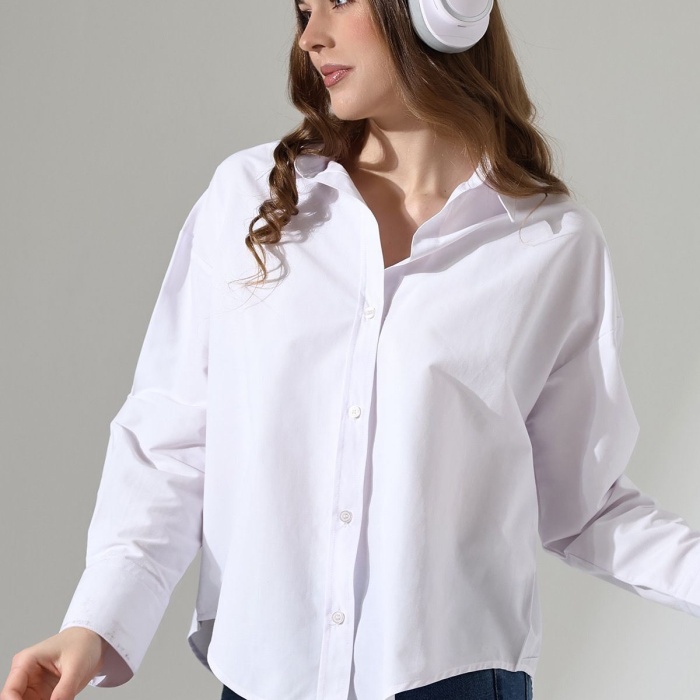 Kadın Gömlek Beyaz Renk Oversize Rahat Kesim Poplin Kumaş Gomlek