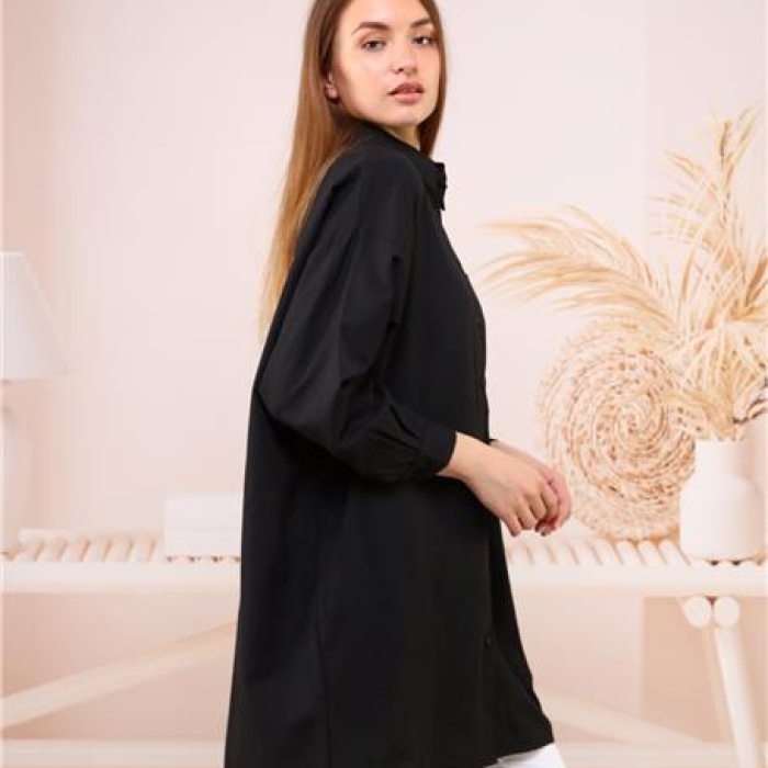 Sade Basic Ovesize Gömlek - 70001 - Siyah