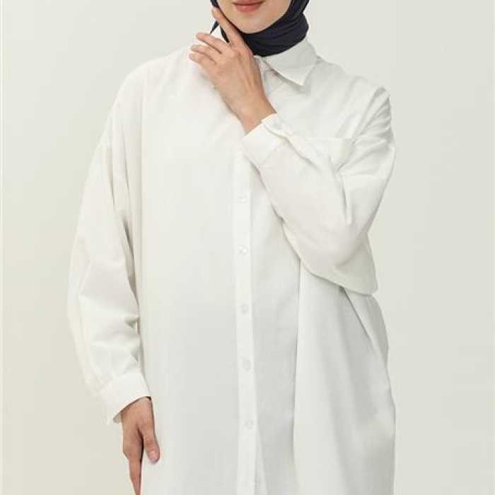 Sade Basic Ovesize Gömlek - 70001 - Ekru
