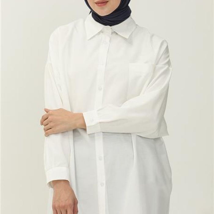Sade Basic Ovesize Gömlek - 70001 - Ekru