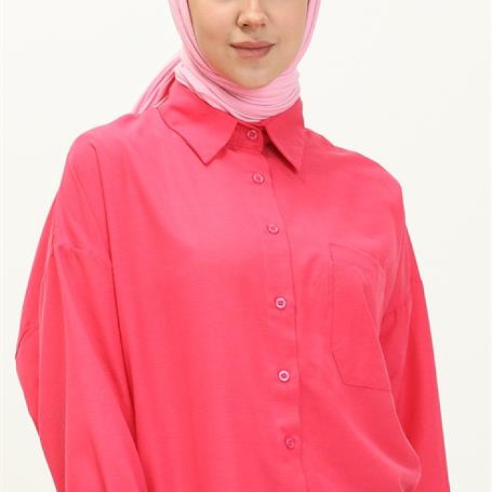 Sade Basic Ovesize Gömlek - 70001 - Fuşya