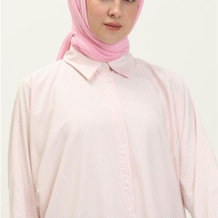 Yırtmaç Detaylı Uzun Kollu Sade Basic Gömlek - 70042 - Somon