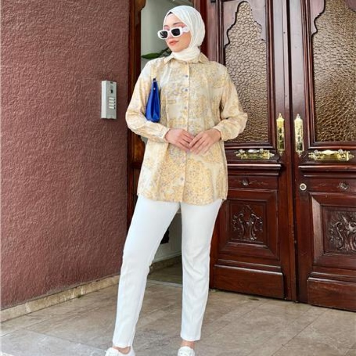 Lime Baskı Detaylı Desenli Gömlek - 71132 - İndigo