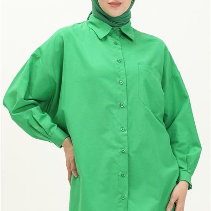 Sade Basic Ovesize Gömlek - 70001 - Benetton Yeşil