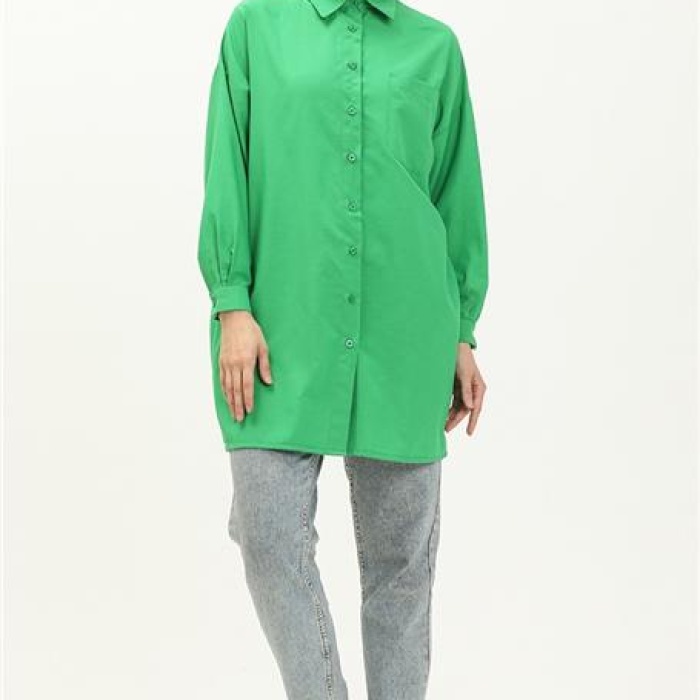 Sade Basic Ovesize Gömlek - 70001 - Benetton Yeşil
