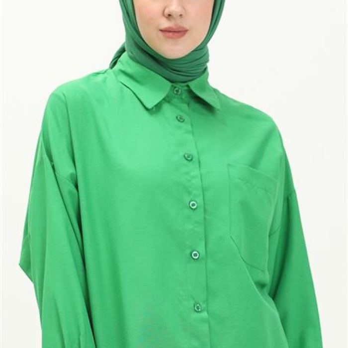 Sade Basic Ovesize Gömlek - 70001 - Benetton Yeşil