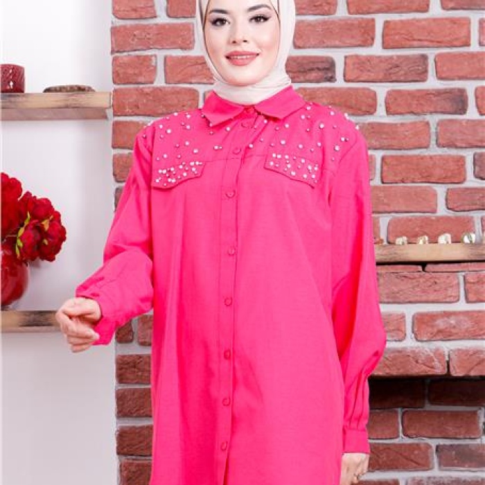 Neşe Taşlı Gömlek - 02087 - Fuşya