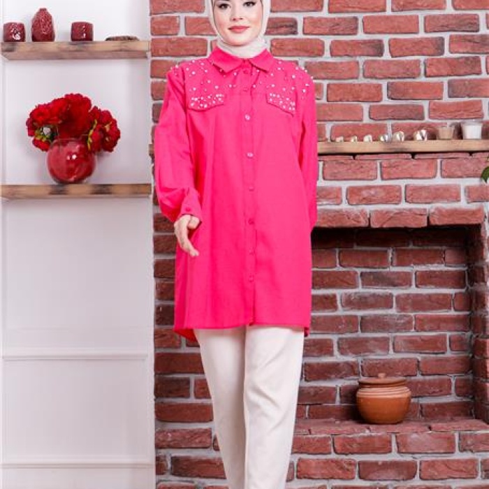 Neşe Taşlı Gömlek - 02087 - Fuşya