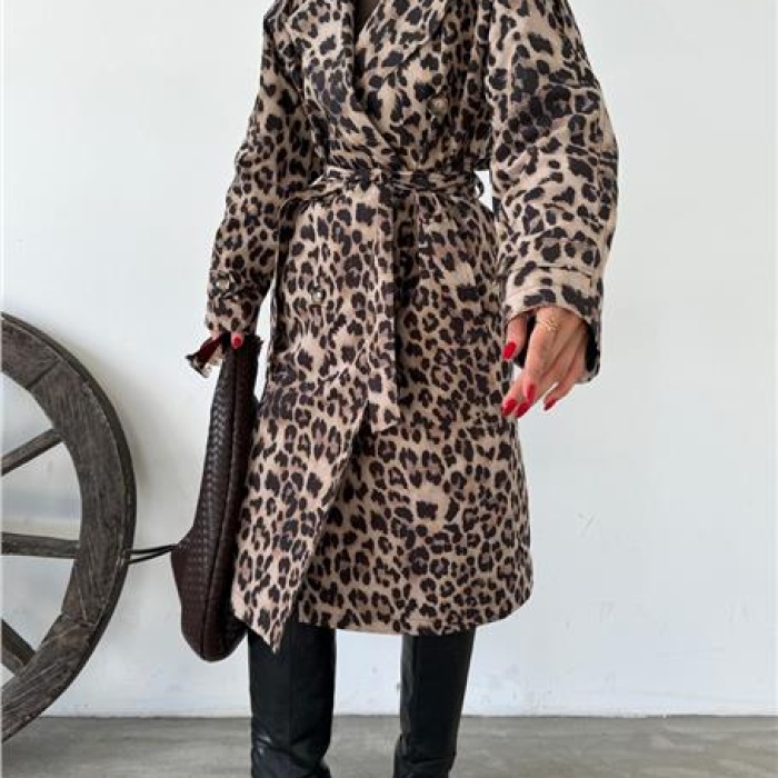 Leopar Astarlı Trençkot - (S-L) - P110001 - Leopar