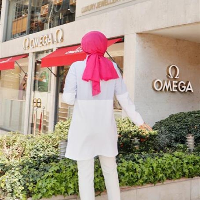 Gusto Gömlek Geçişli İki Renk Sade Çizgili Sweatshirt - 71089 - Beyaz