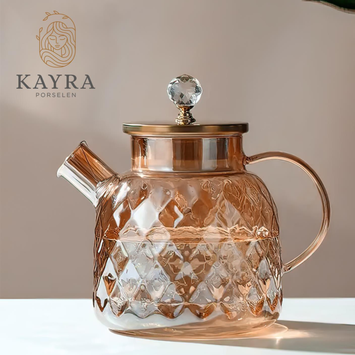 Kabartmalı Borosilikat Cam Demlik 1000ml Royaleks-CM-2006
