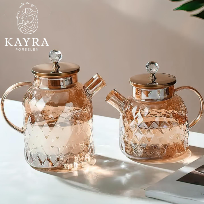 Kabartmalı Borosilikat Cam Demlik 1000ml Royaleks-CM-2006