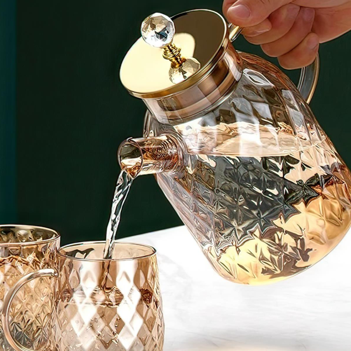 Kabartmalı Bambu Kapaklı Borosilikat Cam Demlik 1500ml Royaleks-CM-2005