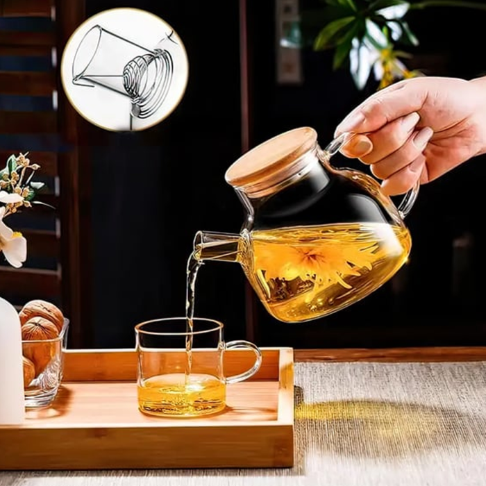 Bambu Kapaklı Borosilikat Cam Demlik 1000ml Royaleks-CM-2000