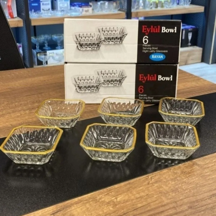 Eylül 6lı Cam Yaldızlı Kare Lokumluk Sosluk Royaleks-81088